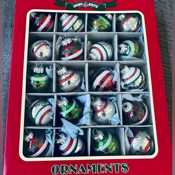 Christopher Radko Other - Christopher Radko Shiny Brite Vintage Christmas Glitter Stripe Ornaments Set